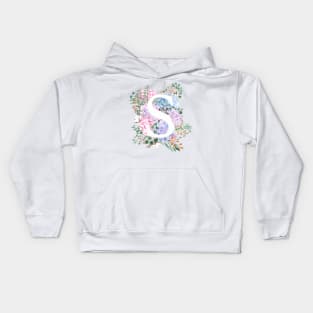 botanical monogram alphabet S hydrangea flowers Kids Hoodie